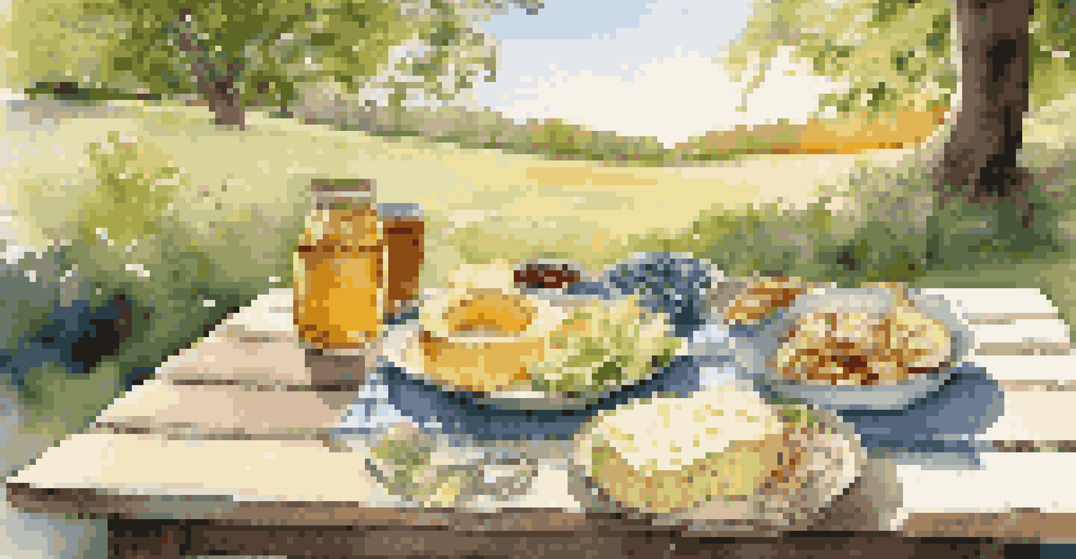 An outdoor picnic table featuring various Vitamin K2-rich foods like sauerkraut and cheese, set in a sunny environment with trees in the background.