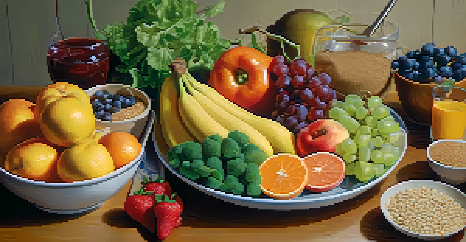 A colorful plate of nutritious foods on a wooden table, with natural light highlighting the vibrant colors.