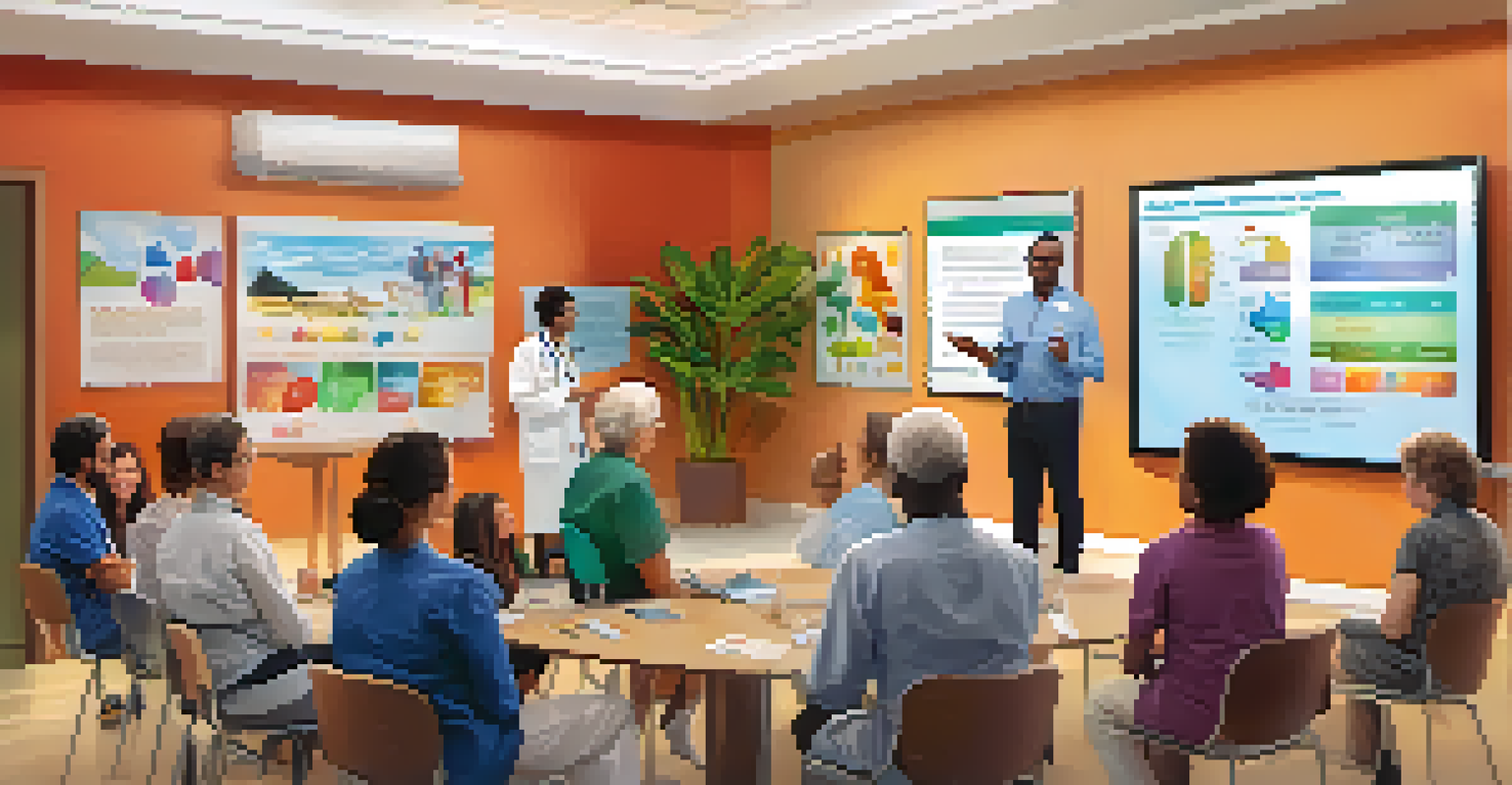 A healthcare provider educating patients about digital health tools in a colorful workshop.