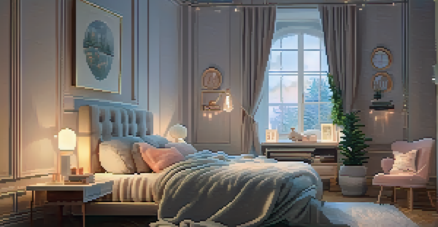 A person reading a book in bed under a blanket, with fairy lights in a softly lit bedroom, creating a relaxing atmosphere.