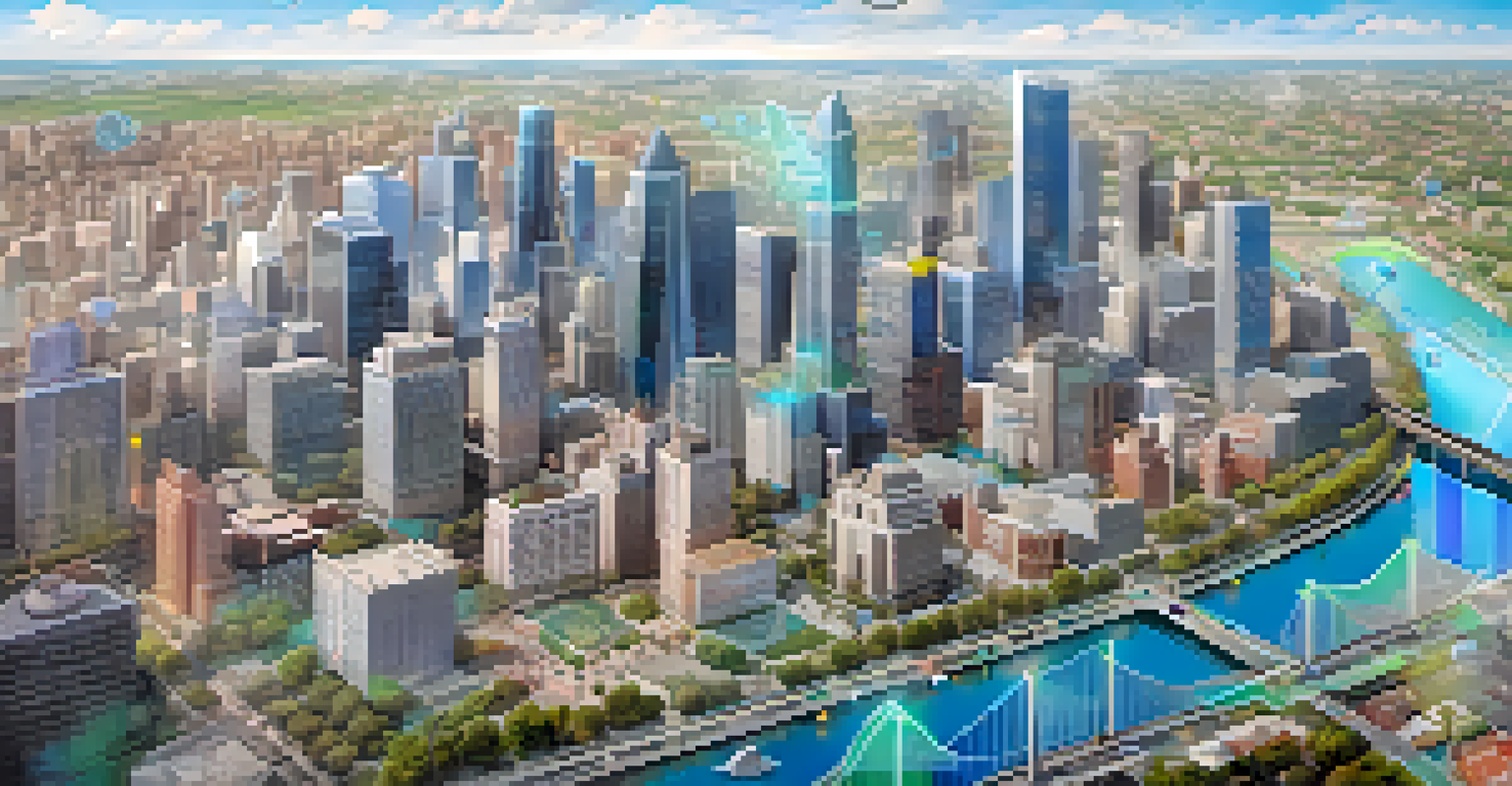 A digital map of a city showing health trends and data points, illustrating the role of electronic health records in public health.