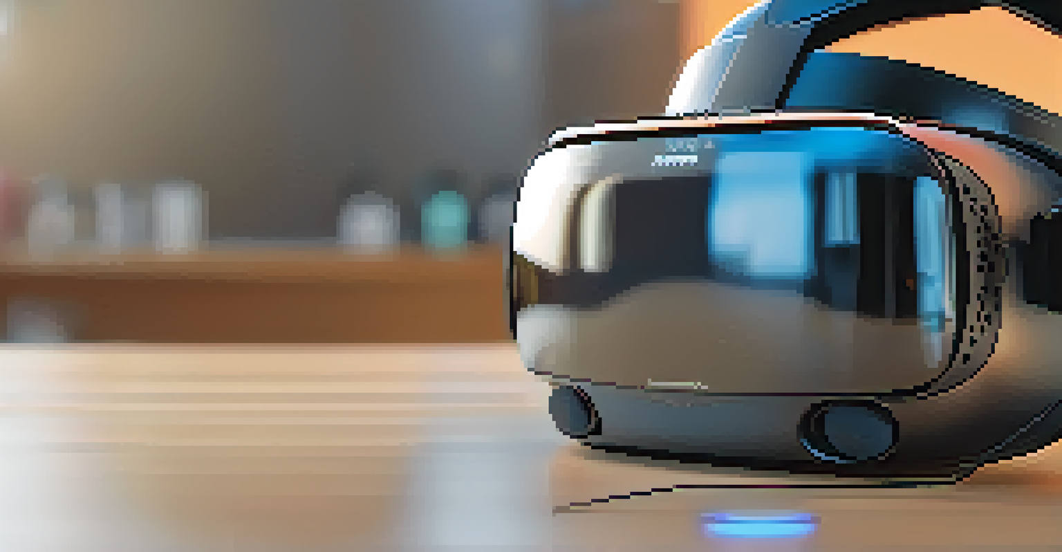 A modern virtual reality headset placed on a table in a rehabilitation clinic.