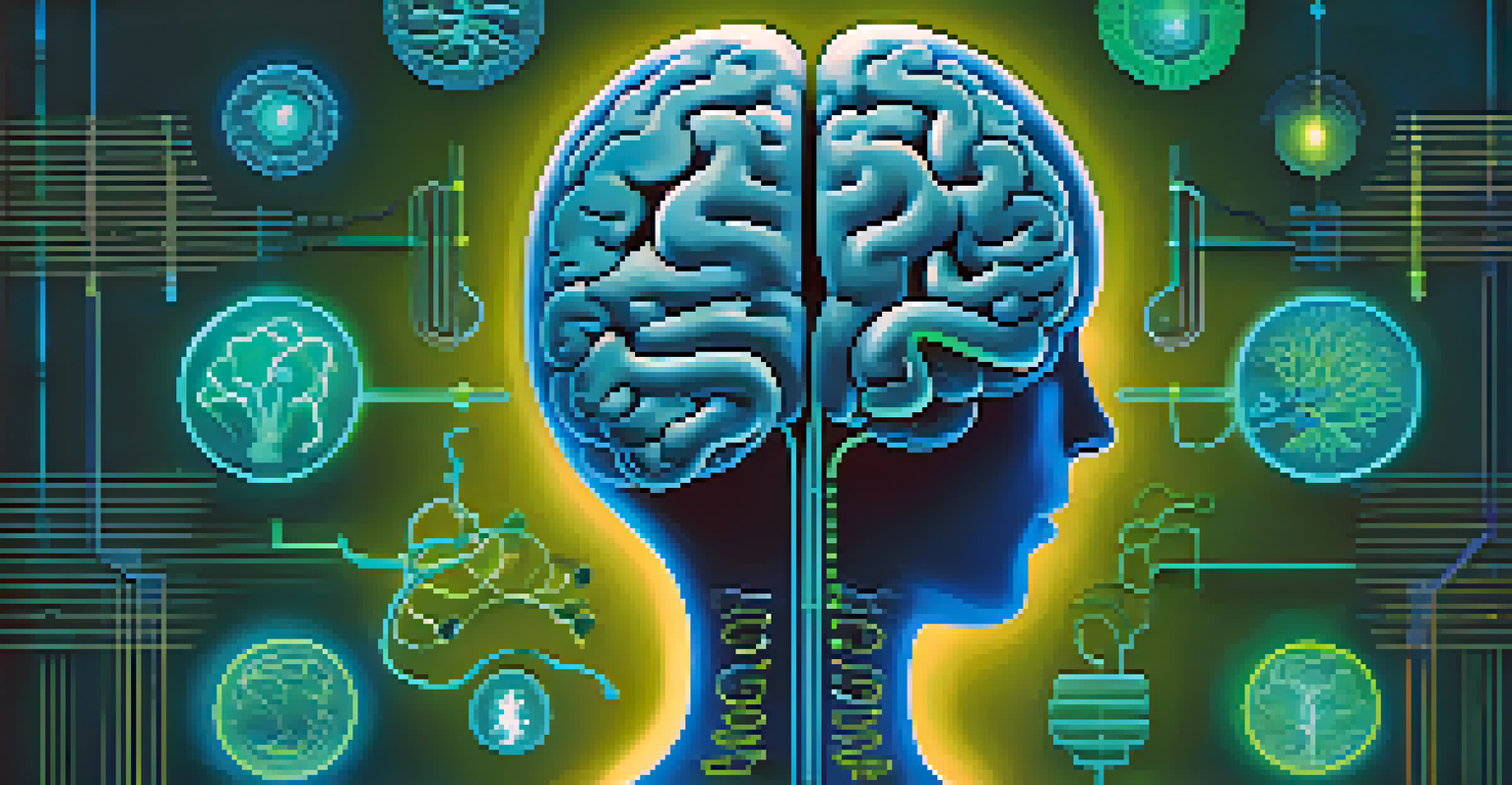 An artistic illustration showing the connection between the gut and brain, with glowing lines representing the gut-brain axis.