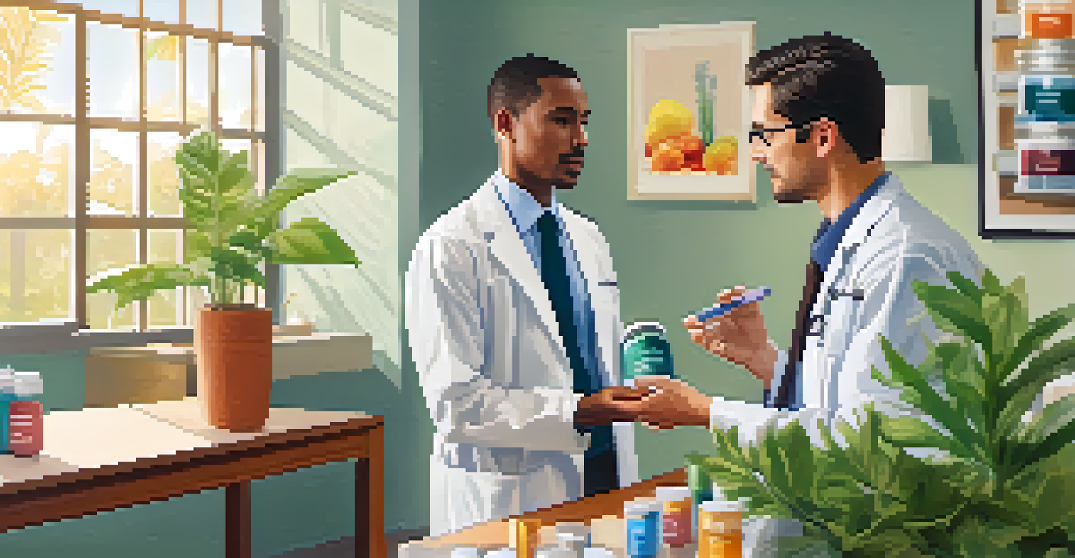 A healthcare professional discussing supplements with a patient in a bright and welcoming office.
