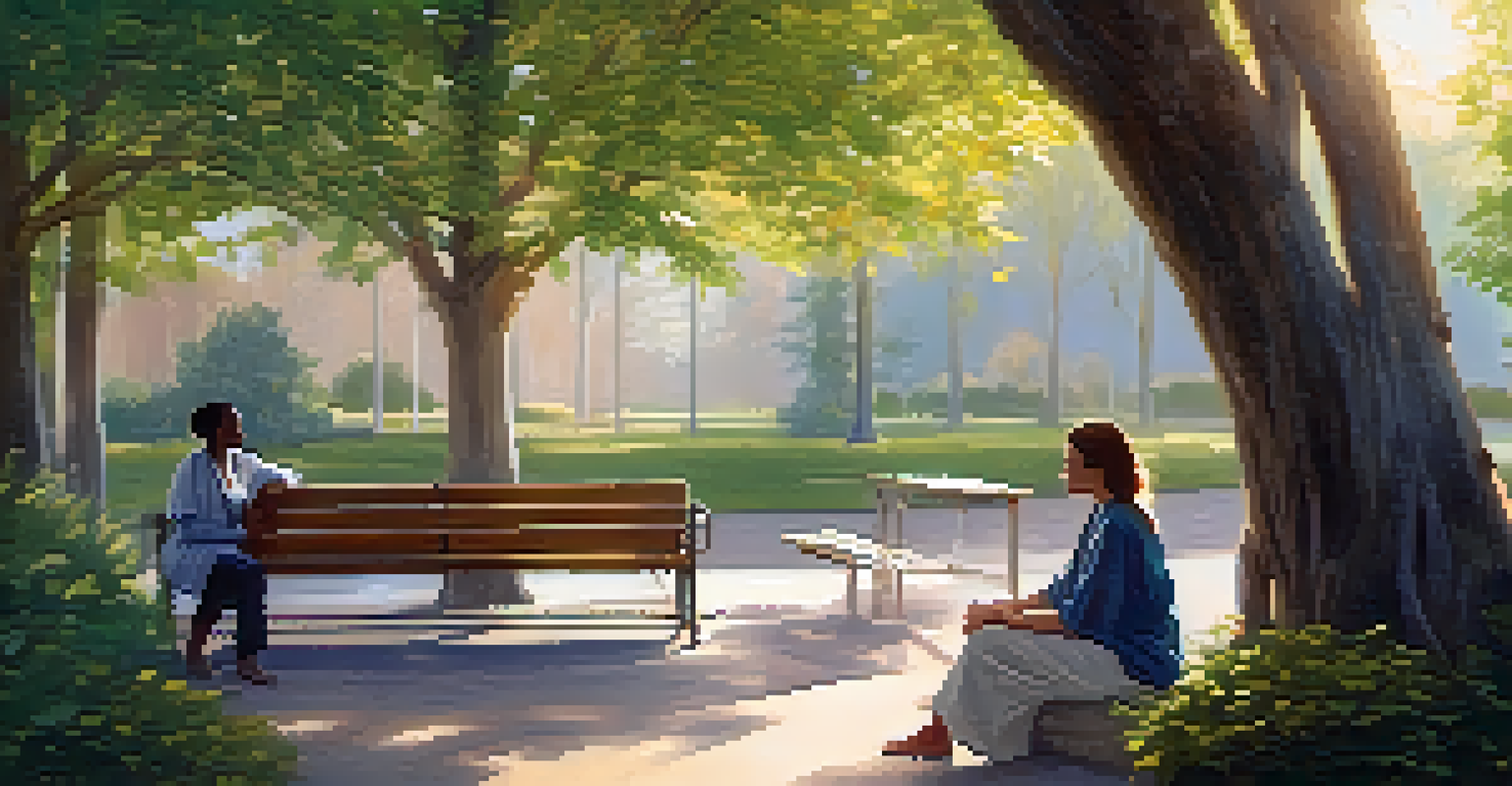 A healthcare professional and a patient talking in a peaceful outdoor setting about vaccination and mental health.