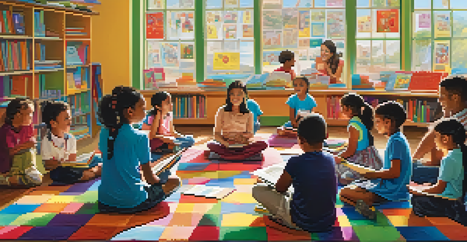 A parent reading to a group of children in a colorful classroom, emphasizing the role of parental engagement in education and mental health.