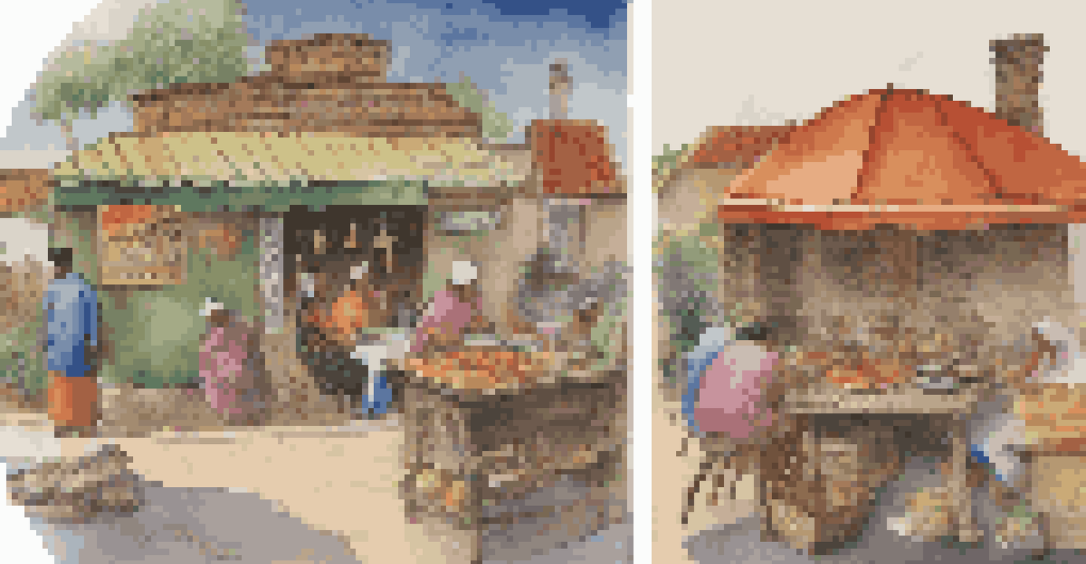 A split image showing a traditional home-cooked meal on one side and a fast-food restaurant on the other, highlighting dietary changes due to migration.