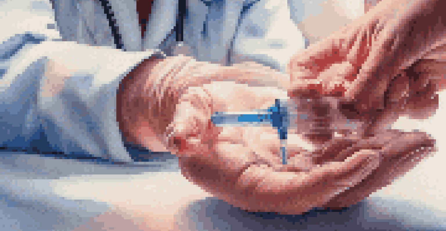 A close-up of a syringe filled with a vaccine, with a healthcare professional in the background preparing for vaccination.