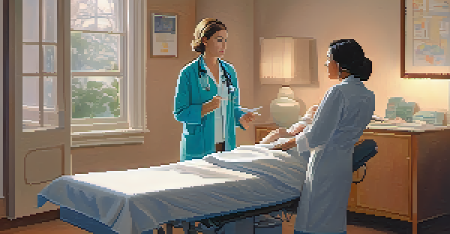 A healthcare provider listening attentively to a patient in a cozy examination room, conveying empathy and understanding.