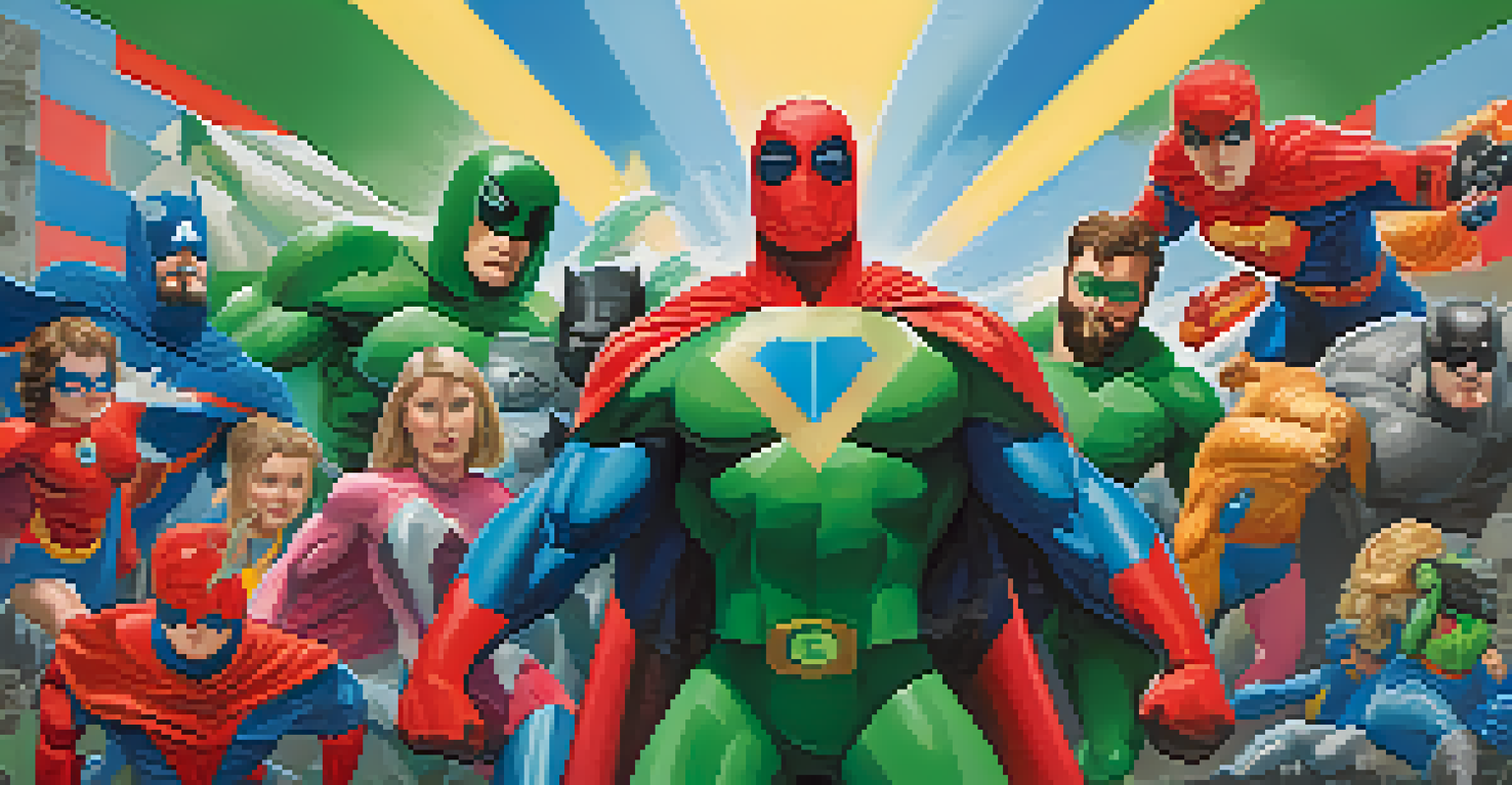 Colorful representations of vaccines as superheroes, symbolizing strength and protection for herd immunity.