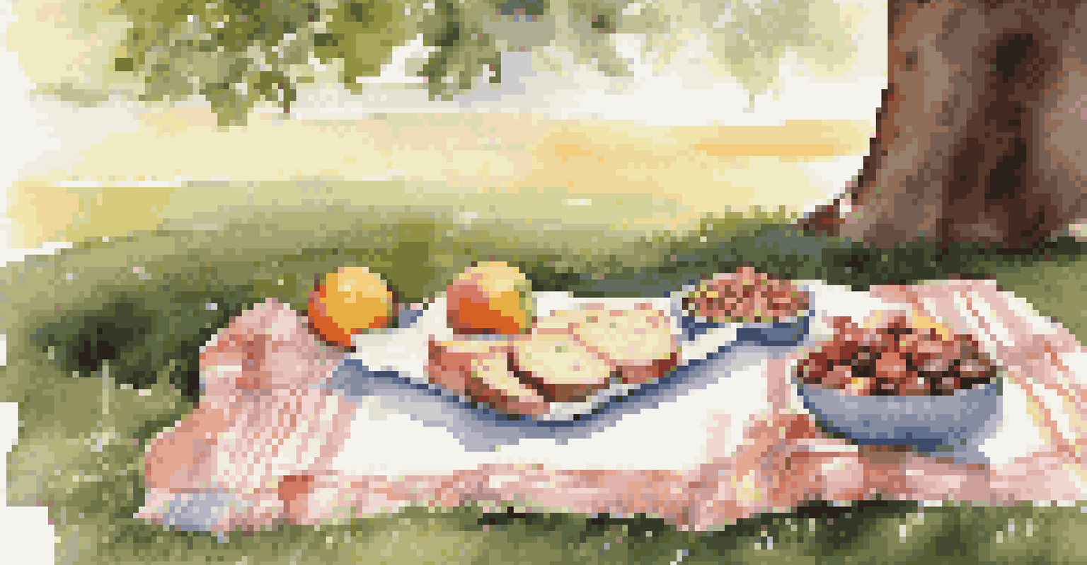 A peaceful picnic setup with healthy foods, promoting the idea of mindful eating in nature.