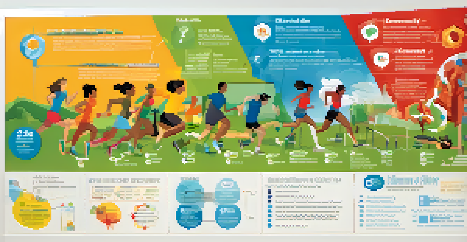 An infographic on a bulletin board highlighting the benefits of regular exercise, with community members engaging with it.