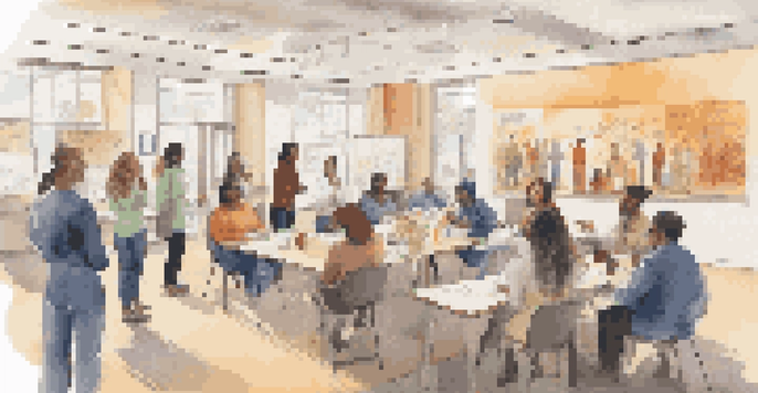 A diverse group of health researchers collaborating in a community workshop focused on cultural competency.