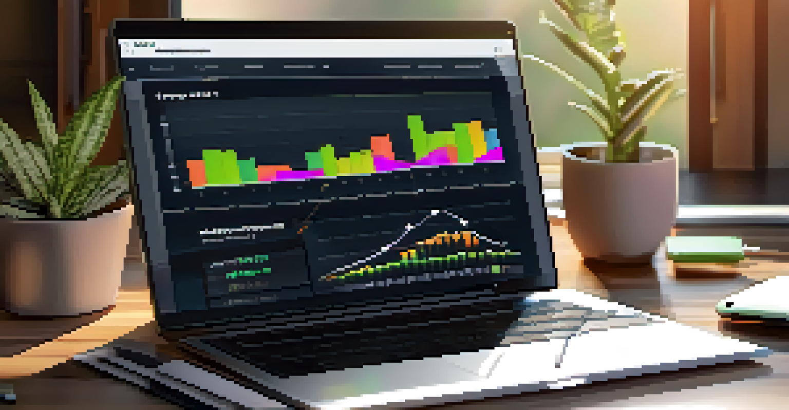 A close-up of a laptop screen showing a budgeting app in a cozy home office with sunlight filtering through the window.