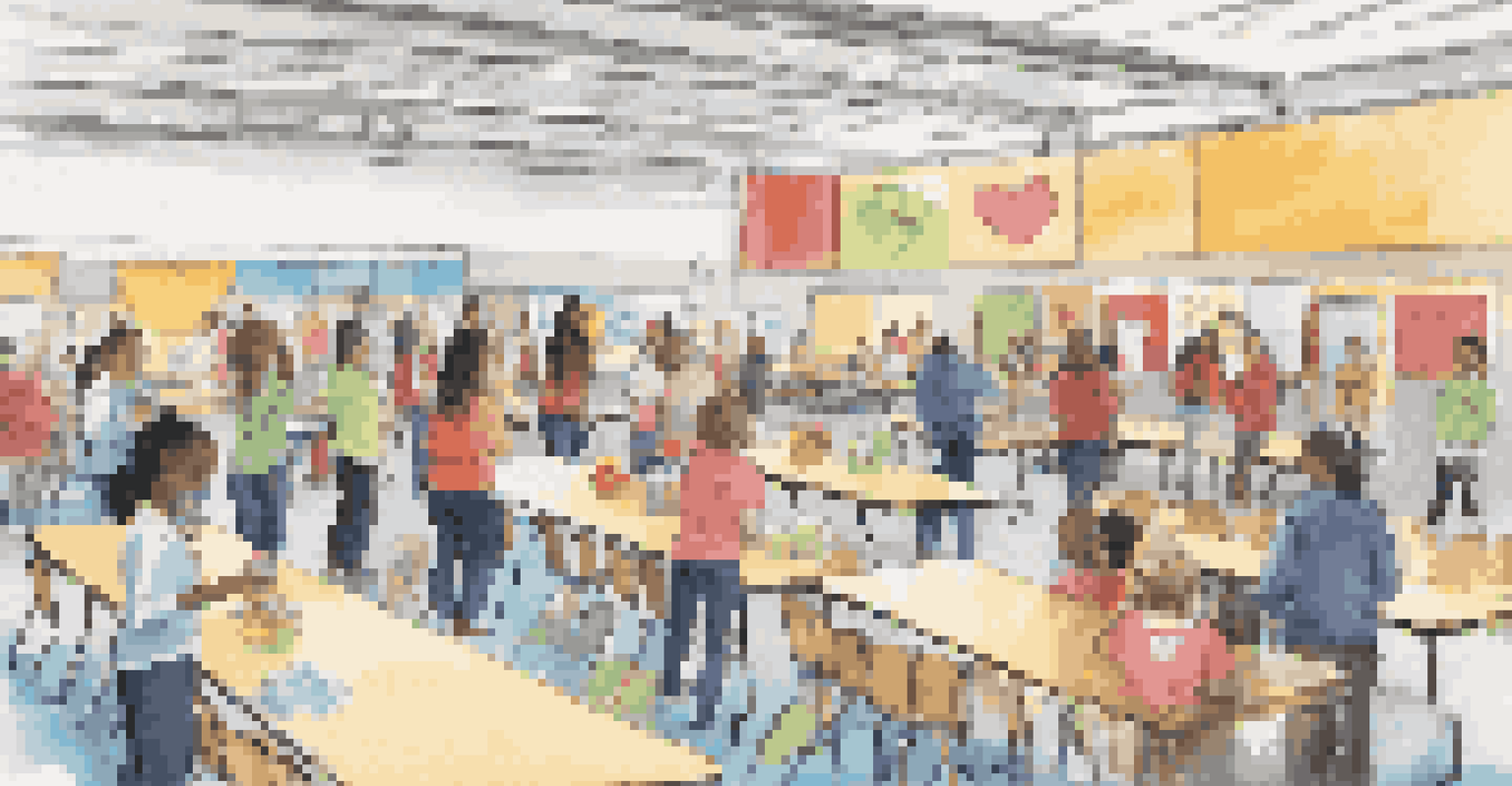 A bustling school health fair where students interact with health professionals and learn about healthy living.