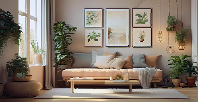 A peaceful meditation corner with soft cushions and calming decor, surrounded by plants and candles.