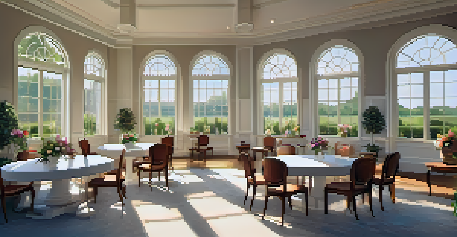 A cozy workshop space with chairs in a circle, fresh flowers on a table, and warm lighting.