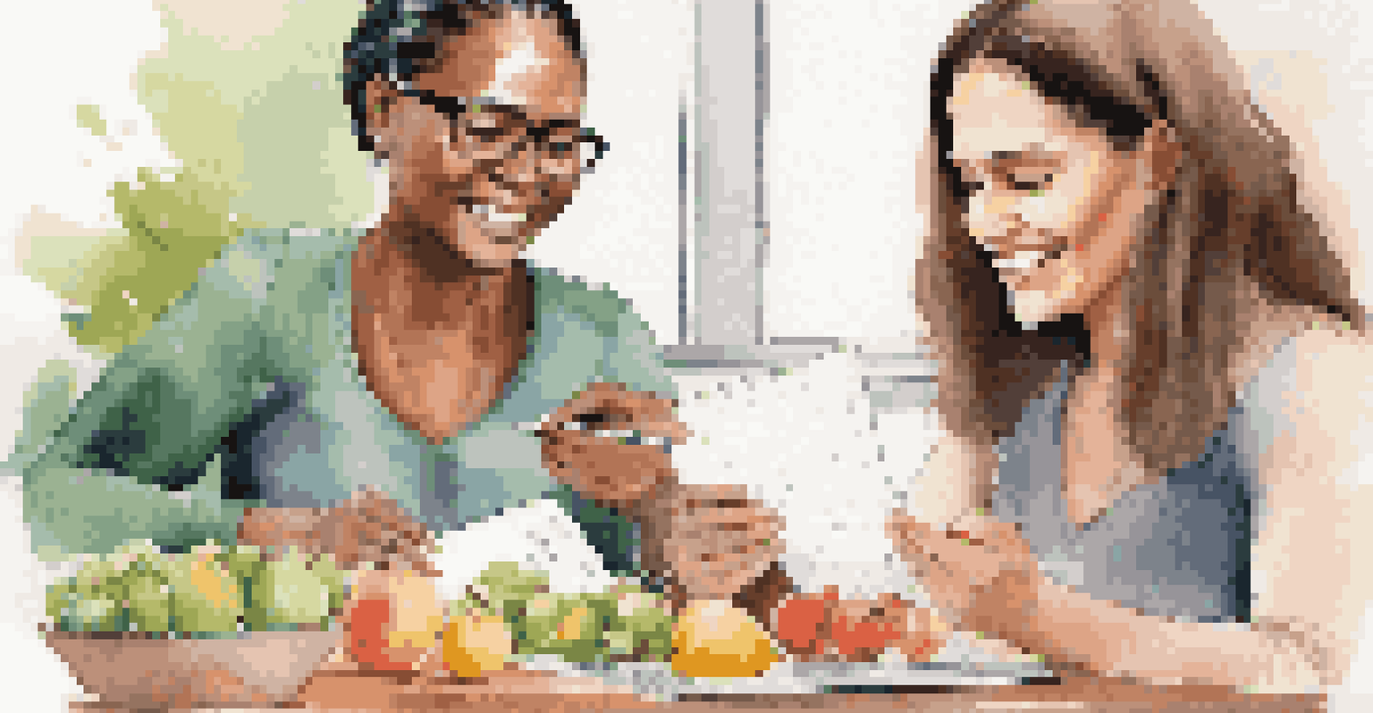 A wellness coach and a client collaboratively reviewing a goal-setting worksheet with healthy snacks on the table.