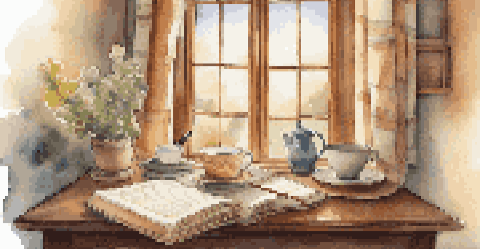 A cozy room with sunlight streaming through a window, a cup of tea on a table, and an open journal with a pen.