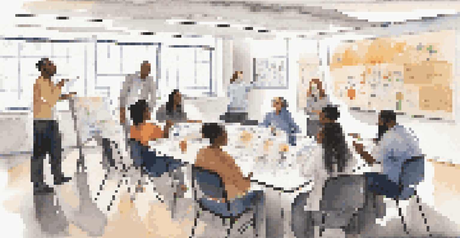 A workshop on pain management with diverse participants actively engaging and taking notes from a facilitator.