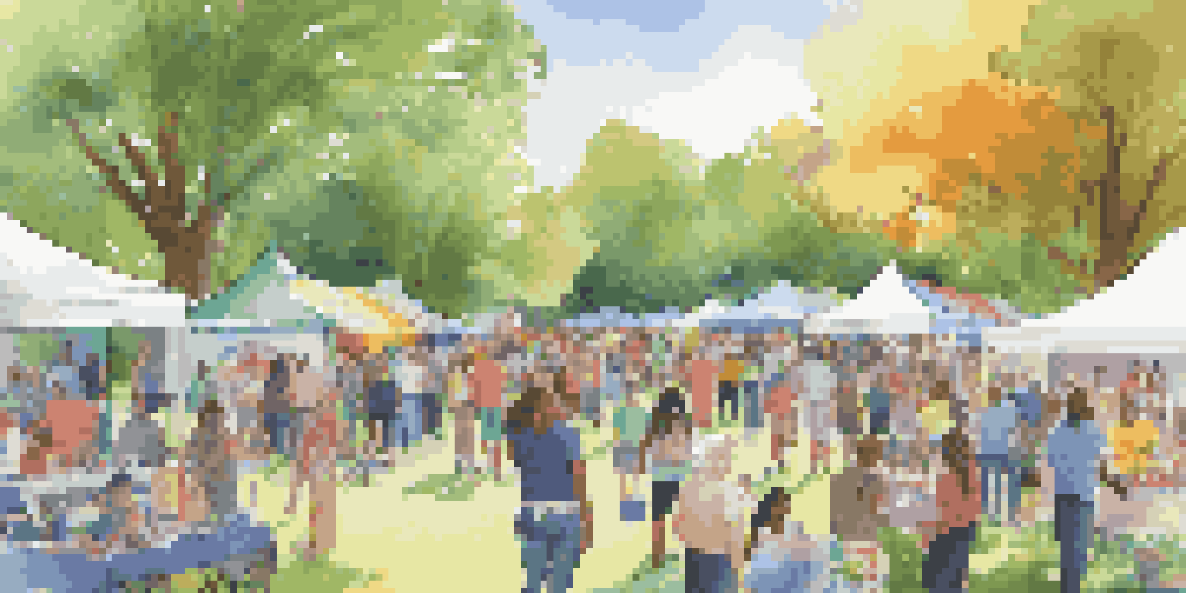 A lively community health fair in a park, showcasing diverse individuals interacting with healthcare providers and colorful booths about LGBTQ+ health.