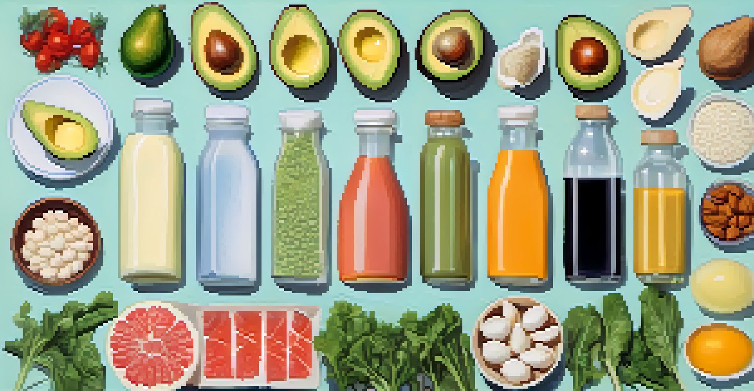 An infographic showing essential nutrients for menopause, with illustrations of calcium, vitamin D, and healthy fats.