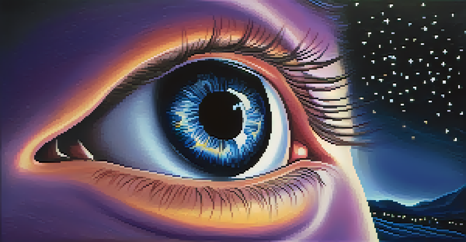 A close-up of an eye reflecting a starry night sky, emphasizing its clarity and connection to Vitamin A for vision.