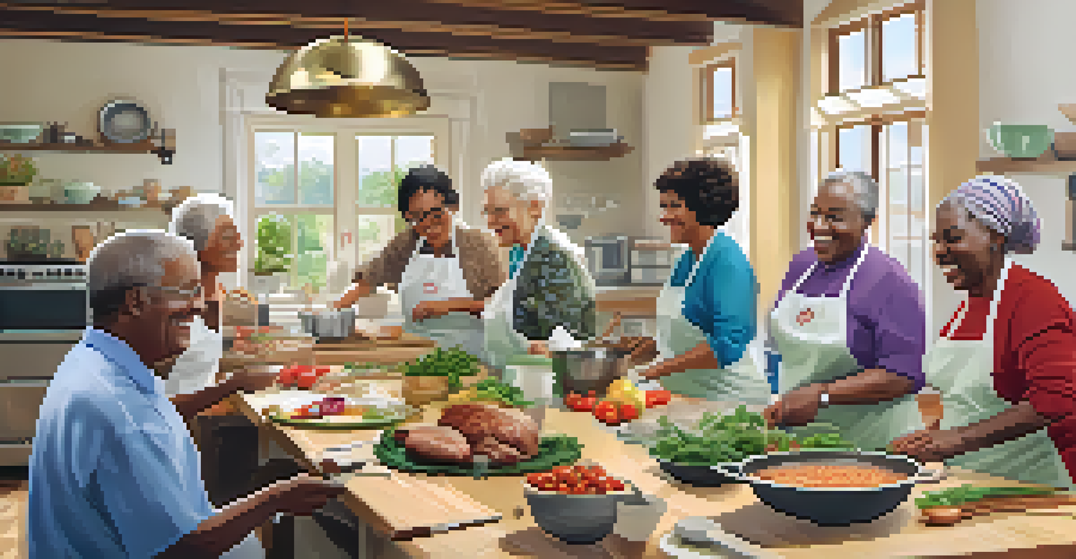 A community cooking class for older adults, showcasing engagement and social interaction through culinary medicine.