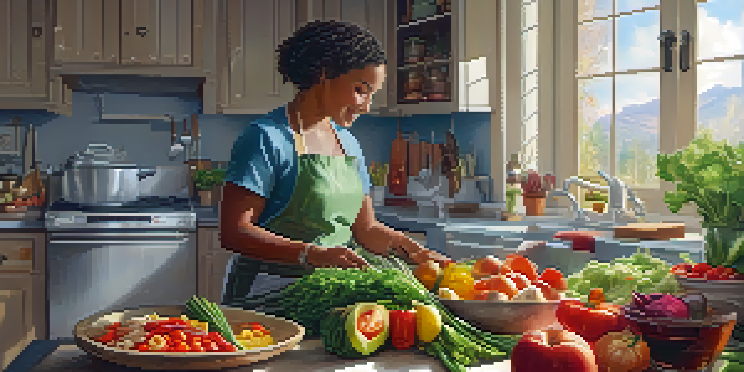 A health coach assisting a client in a vibrant kitchen filled with fresh ingredients and natural light.