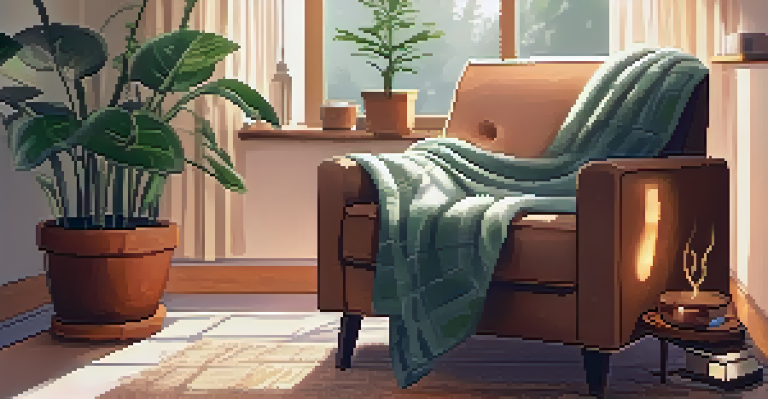 A cozy self-care corner with an armchair, a cup of tea, and an open book, creating a warm and inviting atmosphere.