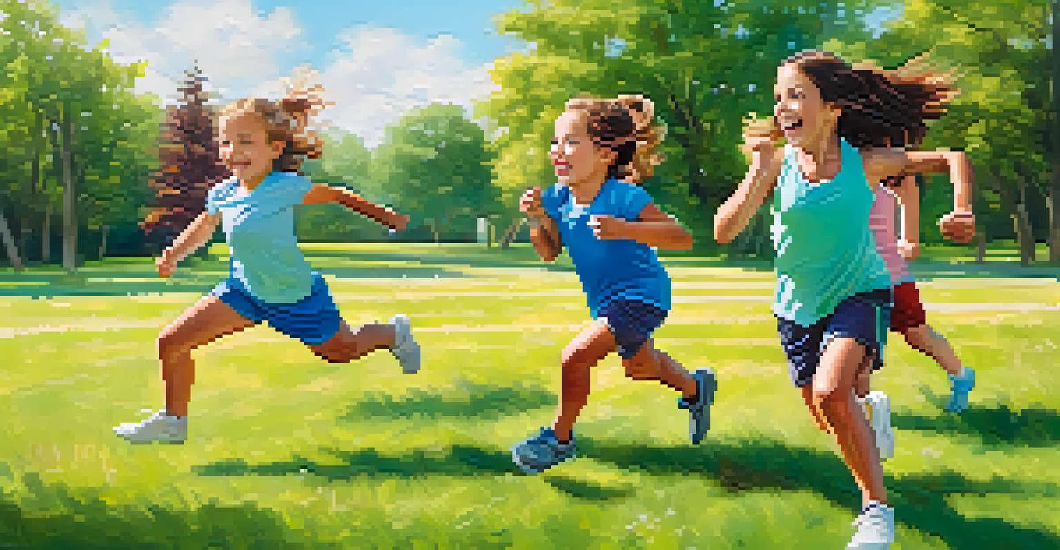 A happy family engaged in a friendly outdoor fitness challenge, surrounded by nature and laughter.