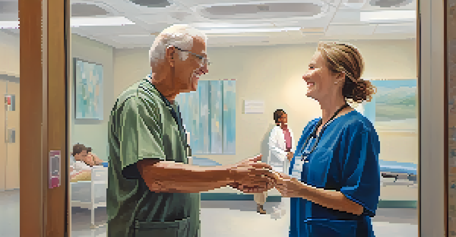 A touching moment between an organ donor and recipient meeting in a hospital, showcasing joy and appreciation in a warm environment.