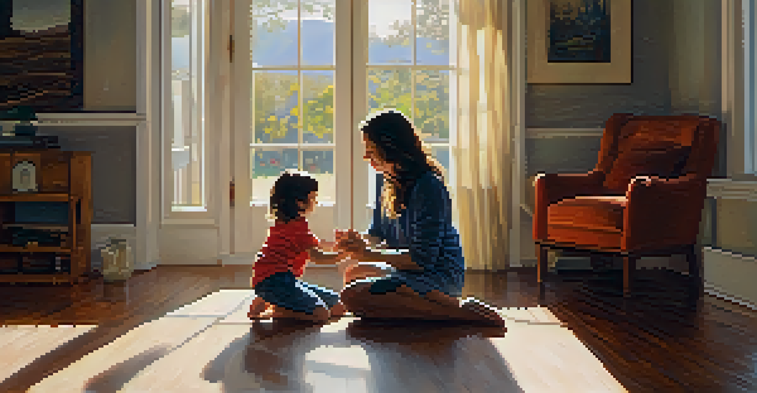 A parent attentively listening to their child in a cozy indoor setting, illustrating the concept of active listening.