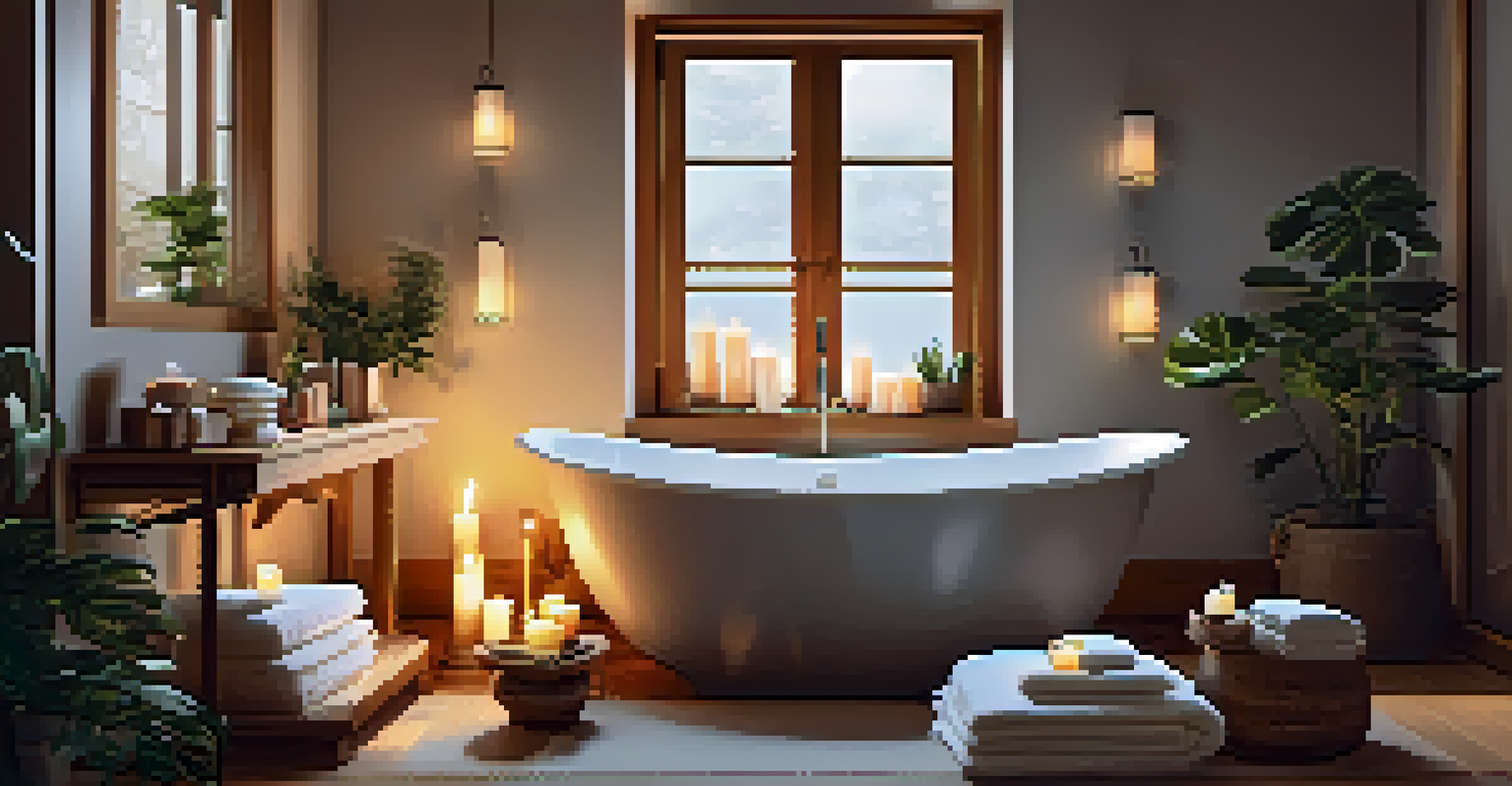A serene bathroom with a warm bubble bath, floating candles, and neatly arranged towels, creating a relaxing pre-bedtime atmosphere.