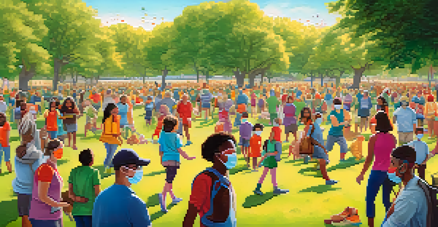 An illustration depicting herd immunity in a community park, highlighting the importance of vaccinations.