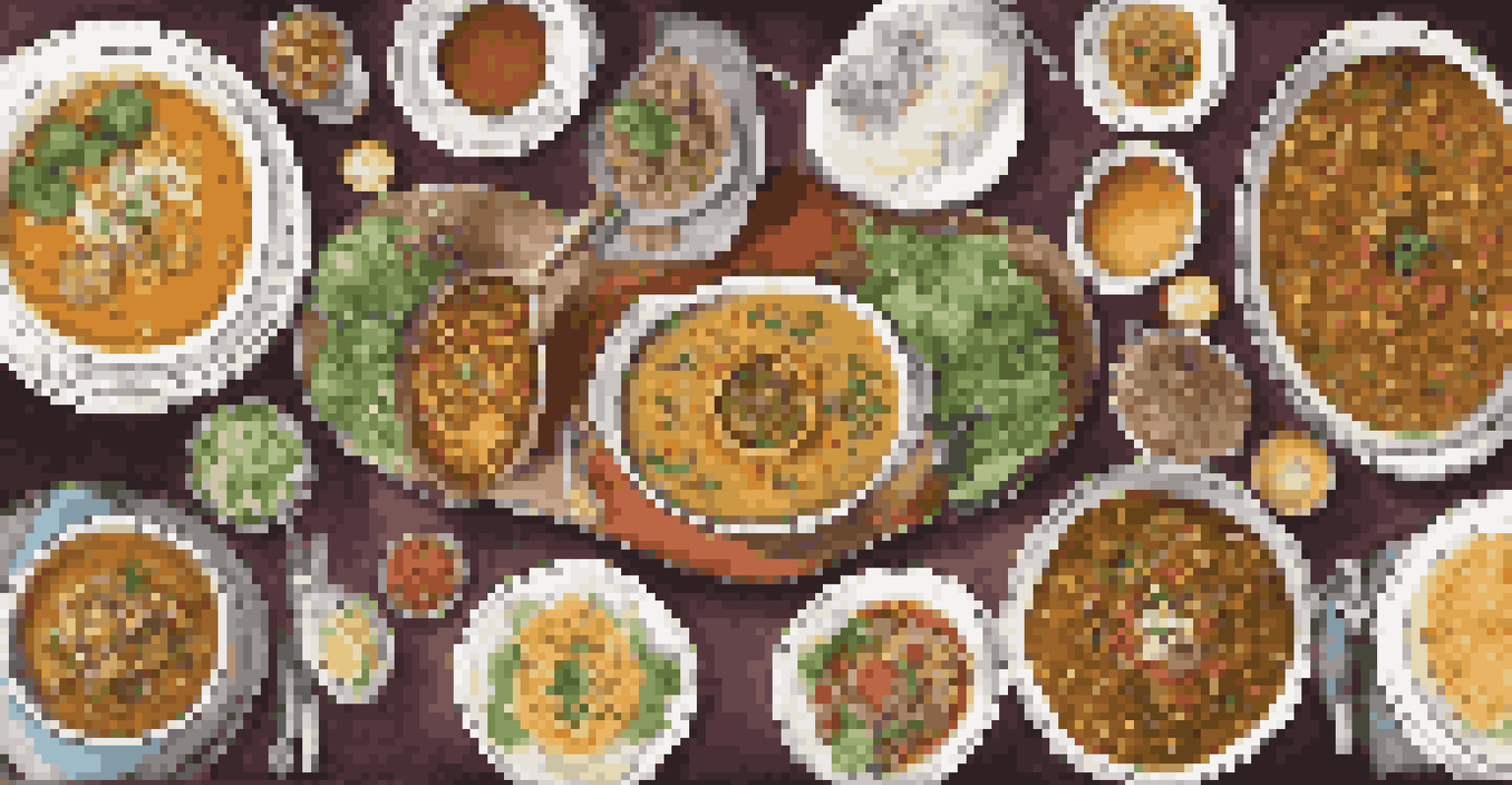 An overhead view of a dinner table with various Instant Pot dishes and elegant table settings.