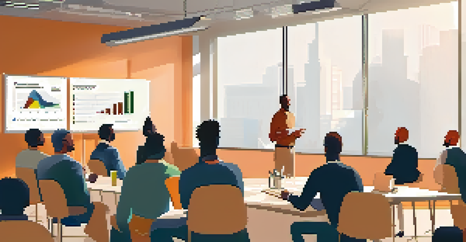A diverse group of men participating in a mental health awareness workshop in a modern workplace, engaging with the speaker.