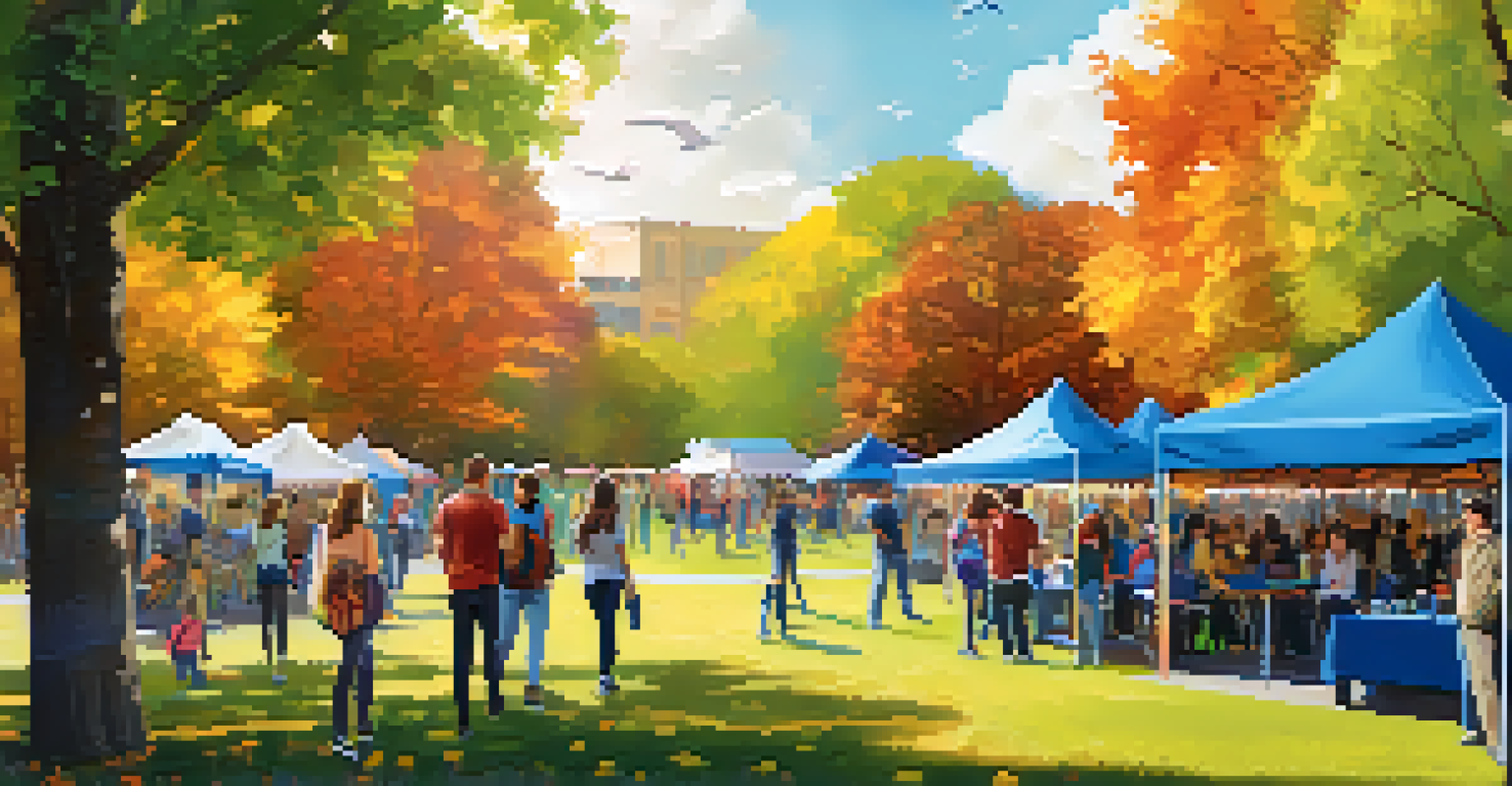 A lively outdoor community event in a park with young people participating in sports and arts, and booths promoting mental health resources.