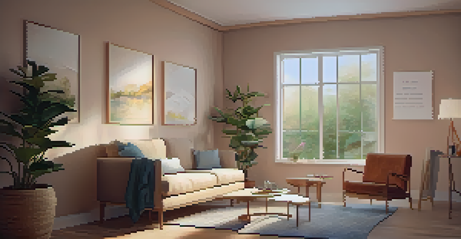A cozy therapy room with warm lighting where a therapist listens to a young man, creating a safe and inviting atmosphere.