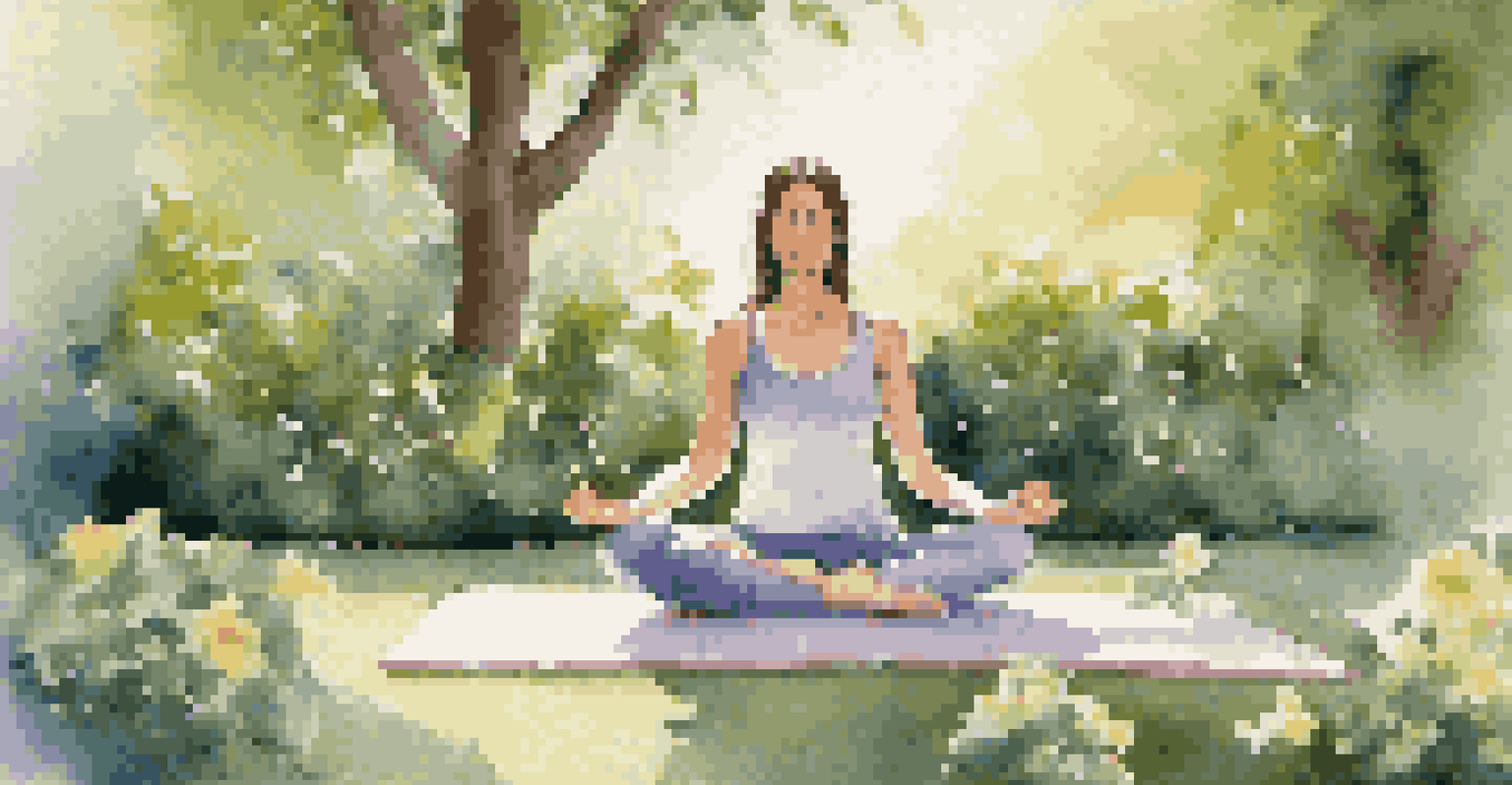 A woman practicing yoga in a serene garden filled with flowers and greenery, enjoying a moment of tranquility.