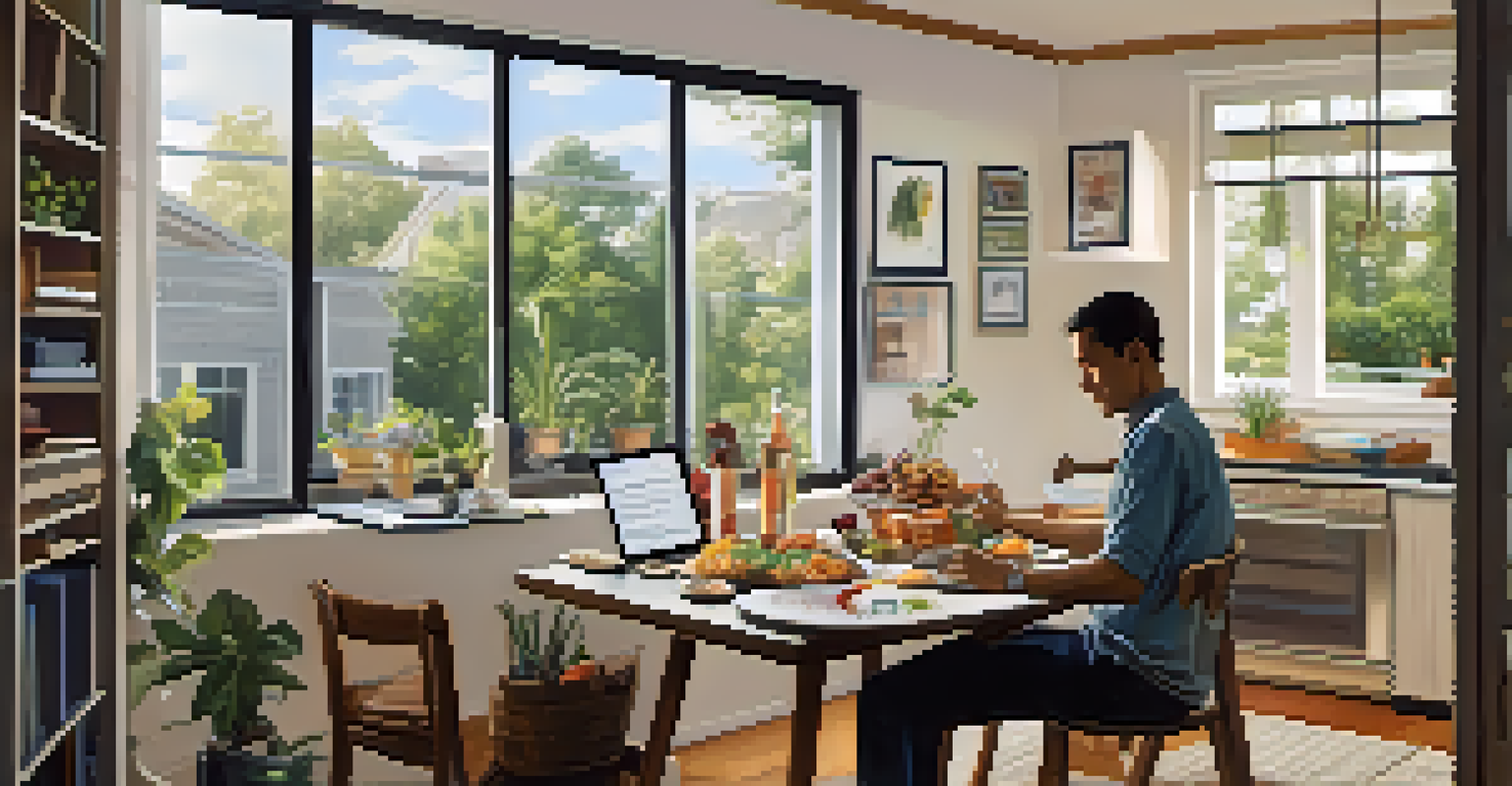 A split image showing a person working on a computer and enjoying a family dinner, representing the balance between work and personal life.
