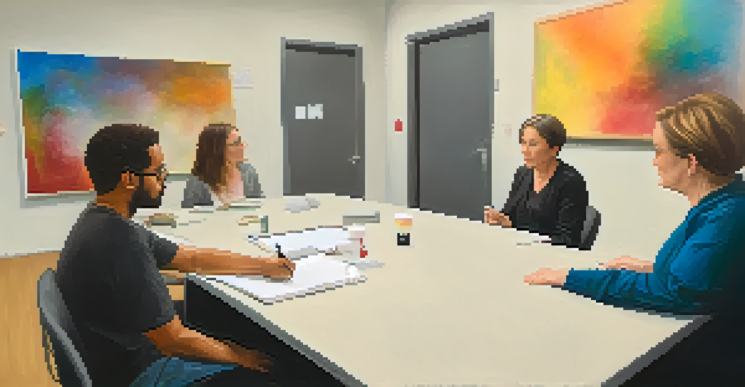 A CBT therapy session in progress with a therapist and client in a well-lit room.