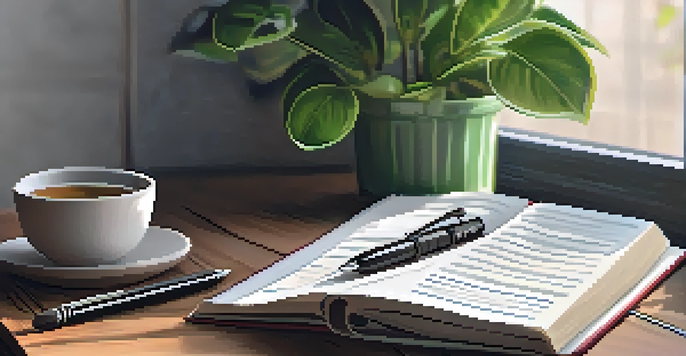 A fitness journal open on a wooden table with notes and a pen, illuminated by soft natural light.