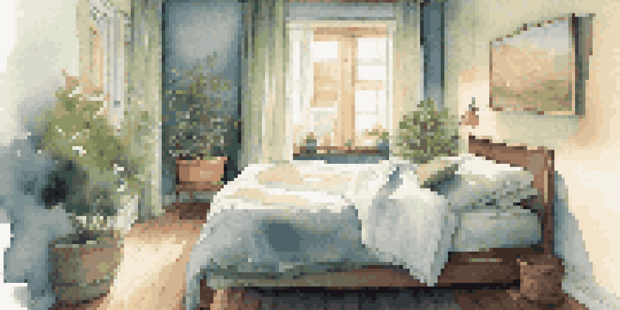 A peaceful bedroom with a neatly made bed, warm lighting, and calming colors, designed for restful sleep.