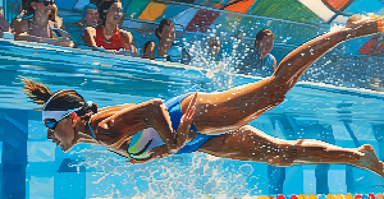 Image of a swimmer diving into a pool, emphasizing the shoulder area and rotator cuff movement with water splashes.
