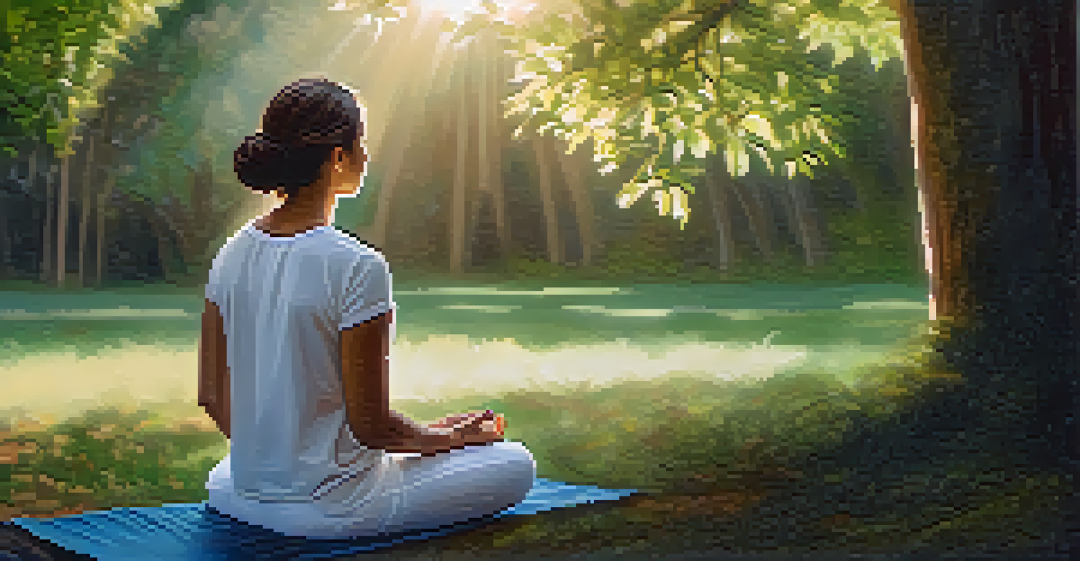 A person meditating in a tranquil outdoor setting, surrounded by nature, practicing mindfulness during detox.