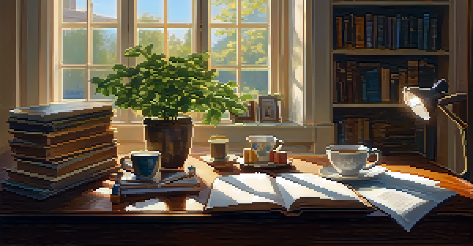 A person writing a letter to themselves in a cozy study filled with books and sunlight.