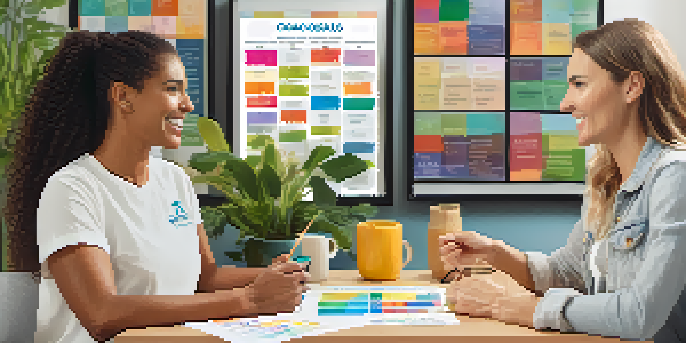 A health coach and a client in a cozy office, discussing a personalized wellness plan with charts and plants in the background.