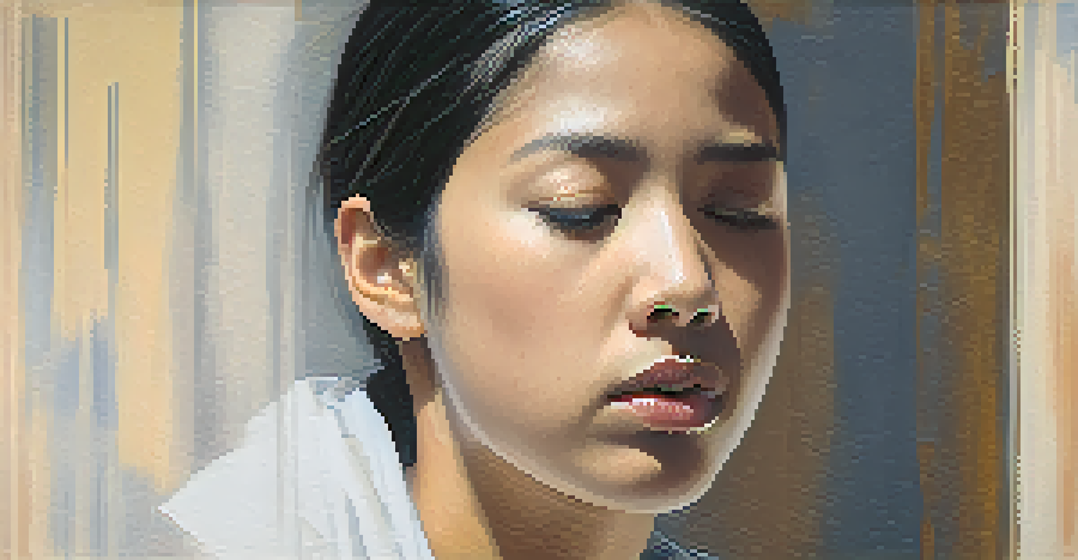 A focused individual practicing box breathing with a blurred background and overlay of breath patterns.