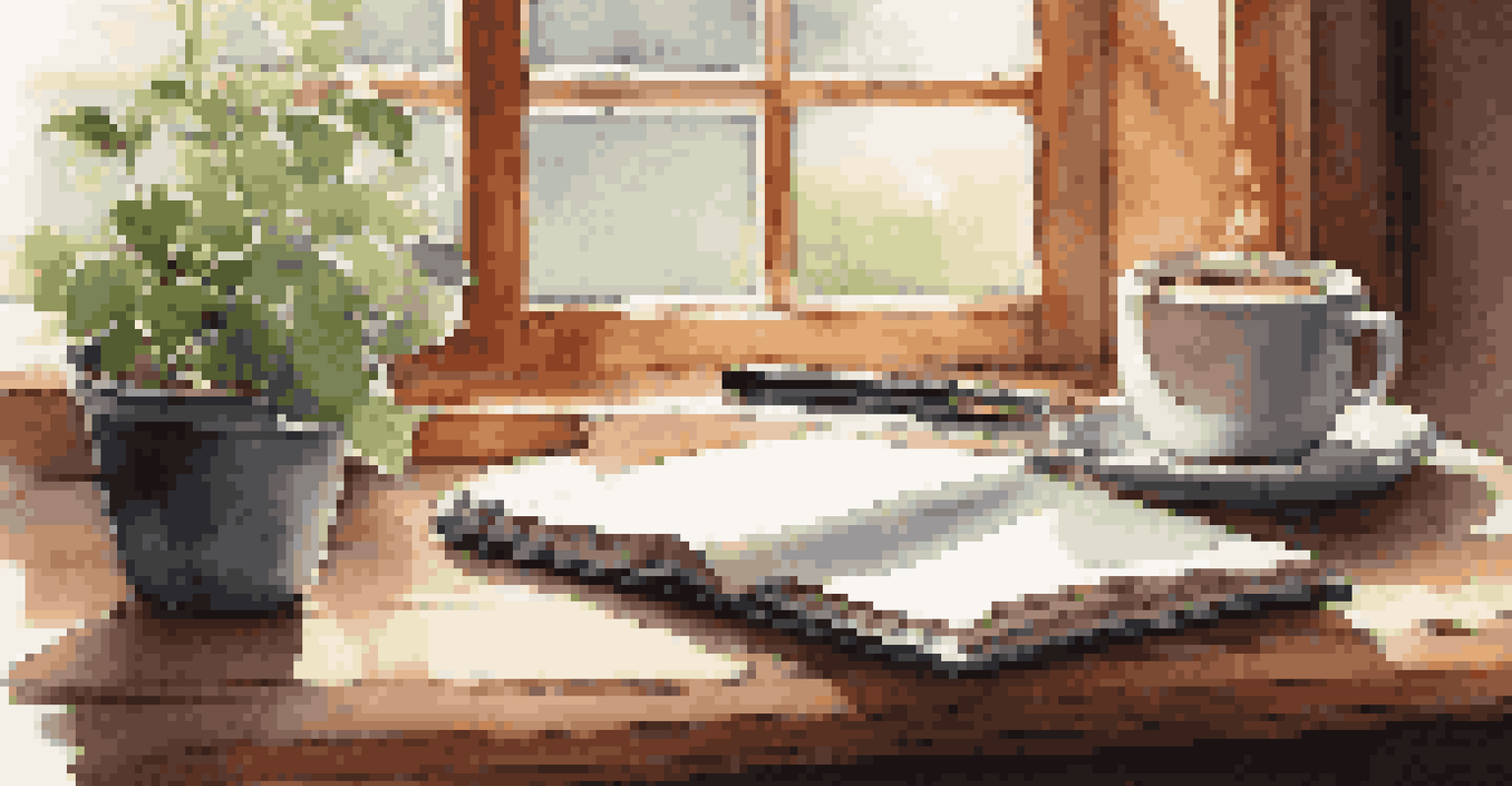 A workspace with a journal, coffee, and morning light, ideal for setting daily intentions.